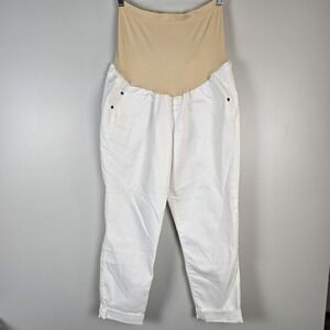 A:Glow Maternity Size 14 White‎ Crop Jeans Full Belly Panel NWT $54 Kohl's.D149